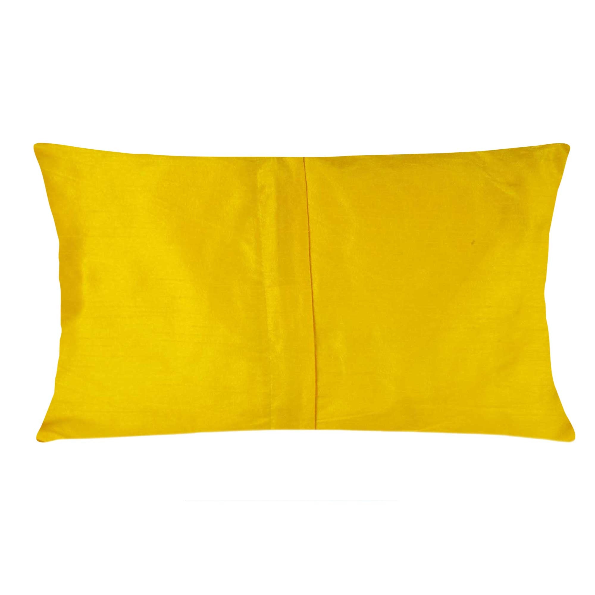 Yellow and Maroon Border Raw Silk Lumber Pillow Cover